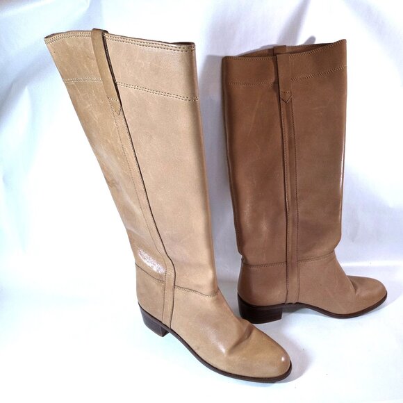 Source Unknown Shoes - Source Unknown Two-Tone Tan and Beige Knee-High Heeled Boots
